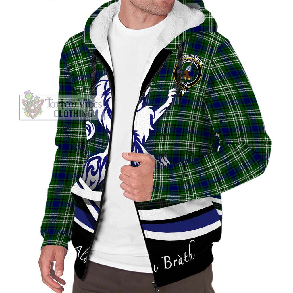 Haliburton Tartan Sherpa Hoodie with Alba Gu Brath Regal Lion Emblem Unisex S - Tartan Vibes Clothing