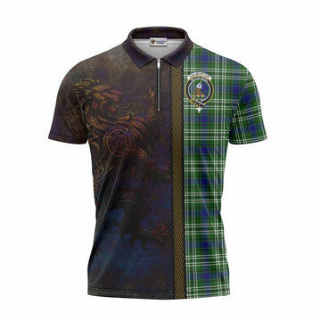 Haliburton Tartan Family Crest Zipper Polo Shirt Alba Gu Brath Be Brave Lion Ancient Style
