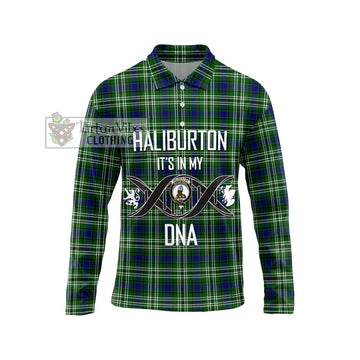 Haliburton Tartan Long Sleeve Polo Shirt with Family Crest DNA In Me Style Unisex - Tartan Vibes Clothing