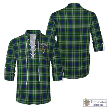 Haliburton Tartan Men's Scottish Traditional Jacobite Ghillie Kilt Shirt with Family Crest