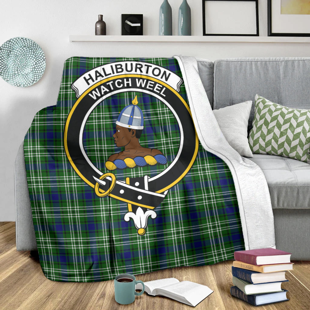 Haliburton Tartan Blanket with Family Crest X-Large 59 x 79 inches 150 x 200 cm - Tartan Vibes Clothing
