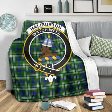 Haliburton Tartan Blanket with Family Crest X-Large 59 x 79 inches 150 x 200 cm - Tartan Vibes Clothing