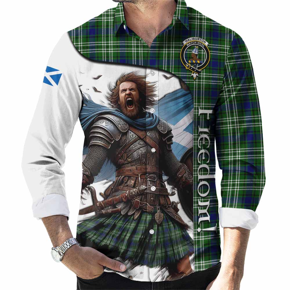 Haliburton Crest Tartan Long Sleeve Button Shirt Inspired by the Freedom of Scottish Warrior Men's Shirt S - Tartan Vibes Clothing