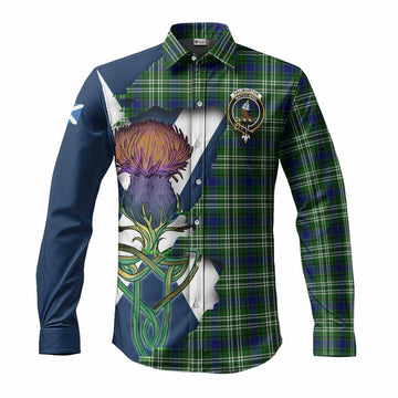 Tartan Vibes Clothing Haliburton Tartan Family Crest Long Sleeve Button Shirt Scottish Thistle Celtic Inspired