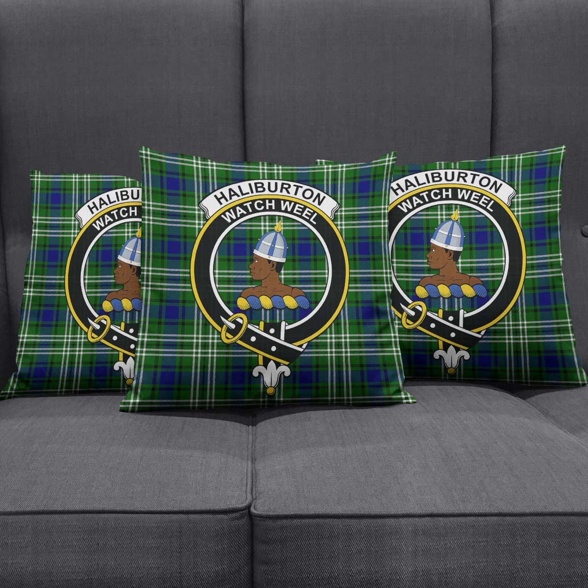 Haliburton Tartan Pillow Cover with Family Crest Rectangle Pillow Cover 51*91cm - Tartan Vibes Clothing