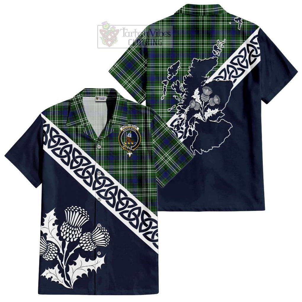 Haliburton Tartan Hawaiian Shirt Featuring Thistle and Scotland Map Kid - Tartan Vibes Clothing