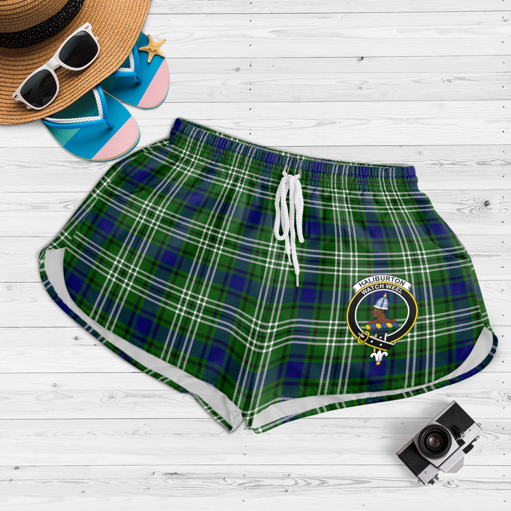 Haliburton Tartan Womens Shorts with Family Crest 4XL - Tartan Vibes Clothing