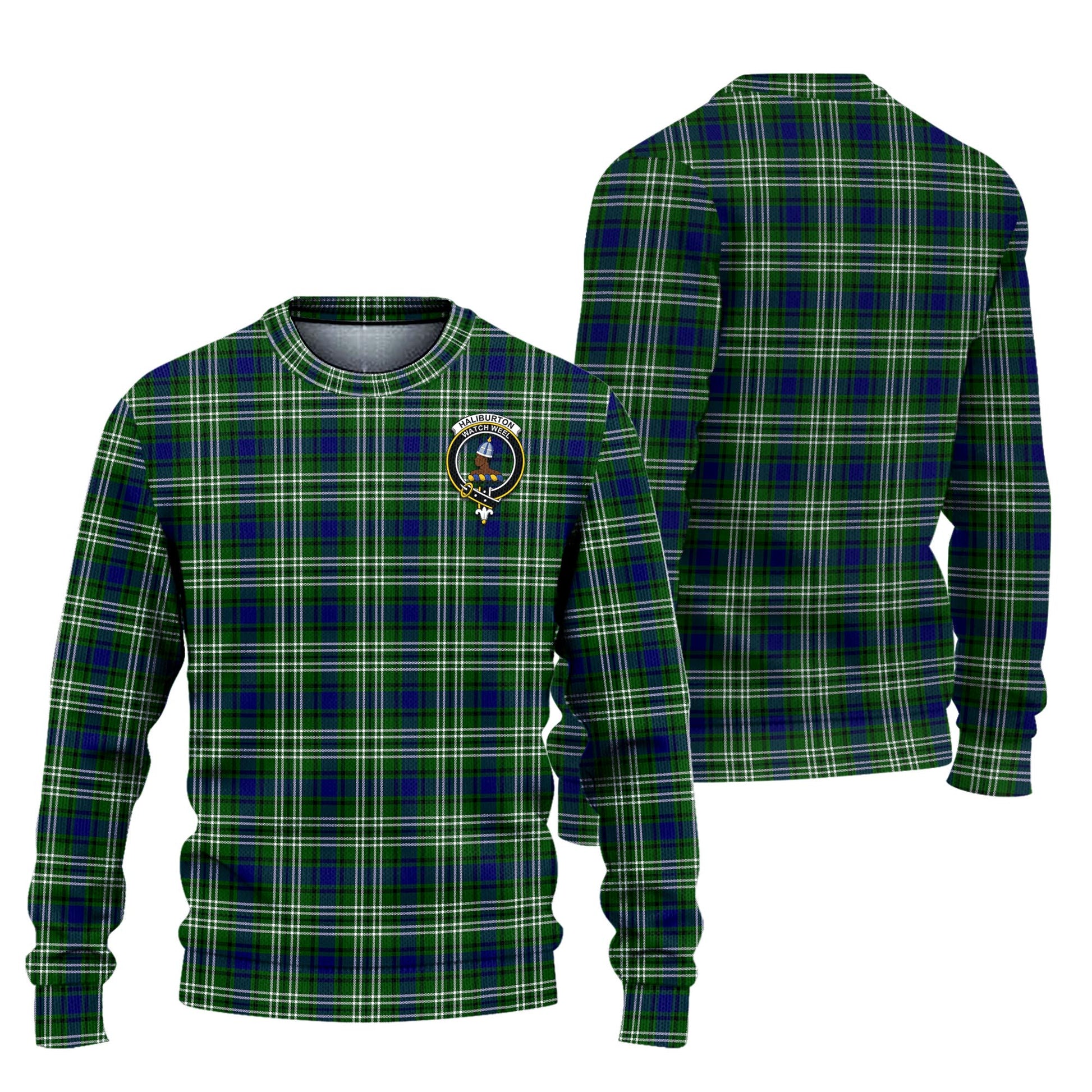 Haliburton Tartan Ugly Sweater with Family Crest Unisex - Tartan Vibes Clothing