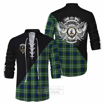 Haliburton Tartan Ghillie Kilt Shirt with Family Crest and Military Logo Style Men - Tartan Vibes Clothing