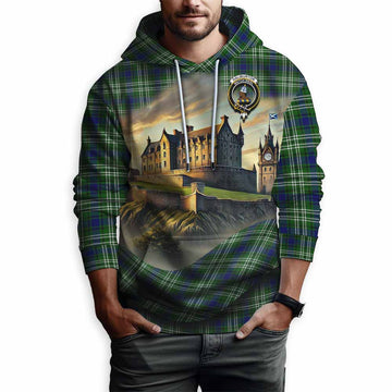 Haliburton Tartan Family Crest Hoodie with Scottish Ancient Castle Style Pullover Hoodie - Tartan Vibes Clothing