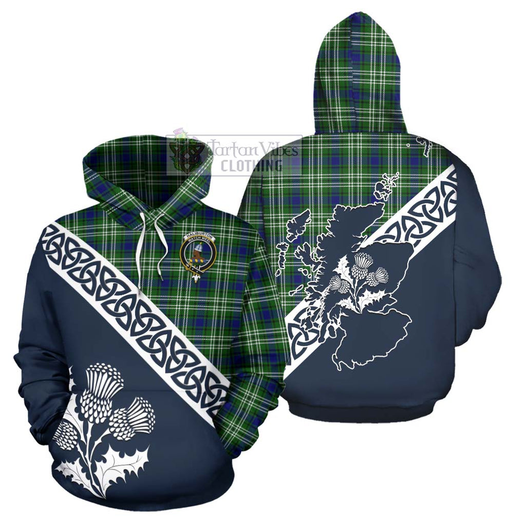Haliburton Tartan Hoodie Featuring Thistle and Scotland Map Zip Hoodie - Tartan Vibes Clothing