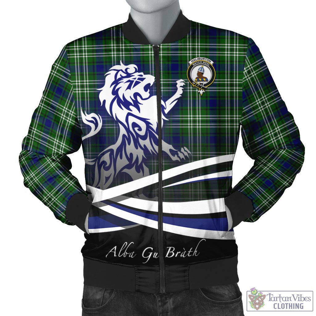 Haliburton Tartan Bomber Jacket with Alba Gu Brath Regal Lion Emblem Unisex - Tartan Vibes Clothing