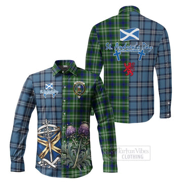Haliburton Tartan Long Sleeve Button Shirt Happy St. Andrew's Day Half Tartan Style Men's Shirt S - Tartan Vibes Clothing