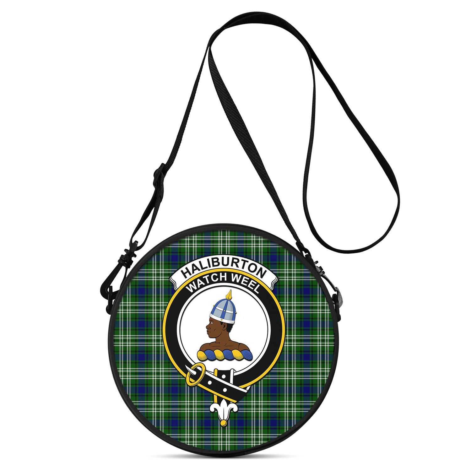 Haliburton Tartan Round Satchel Bags with Family Crest One Size 9*9*2.7 inch - Tartan Vibes Clothing