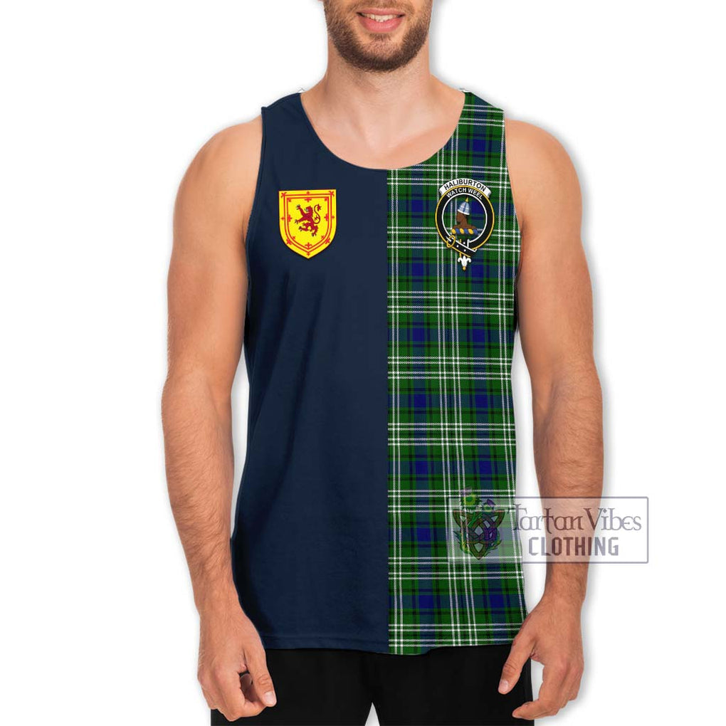 Haliburton Tartan Men's Tank Top Alba with Scottish Lion Royal Arm Half Style Men - Tartan Vibes Clothing