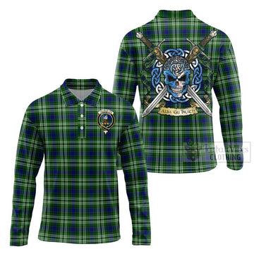 Haliburton Tartan Long Sleeve Polo Shirt with Family Crest Celtic Skull Style Unisex - Tartan Vibes Clothing