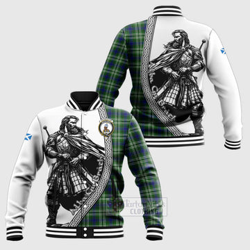 Haliburton Tartan Clan Crest Baseball Jacket with Highlander Warrior Celtic Style Unisex - Tartan Vibes Clothing