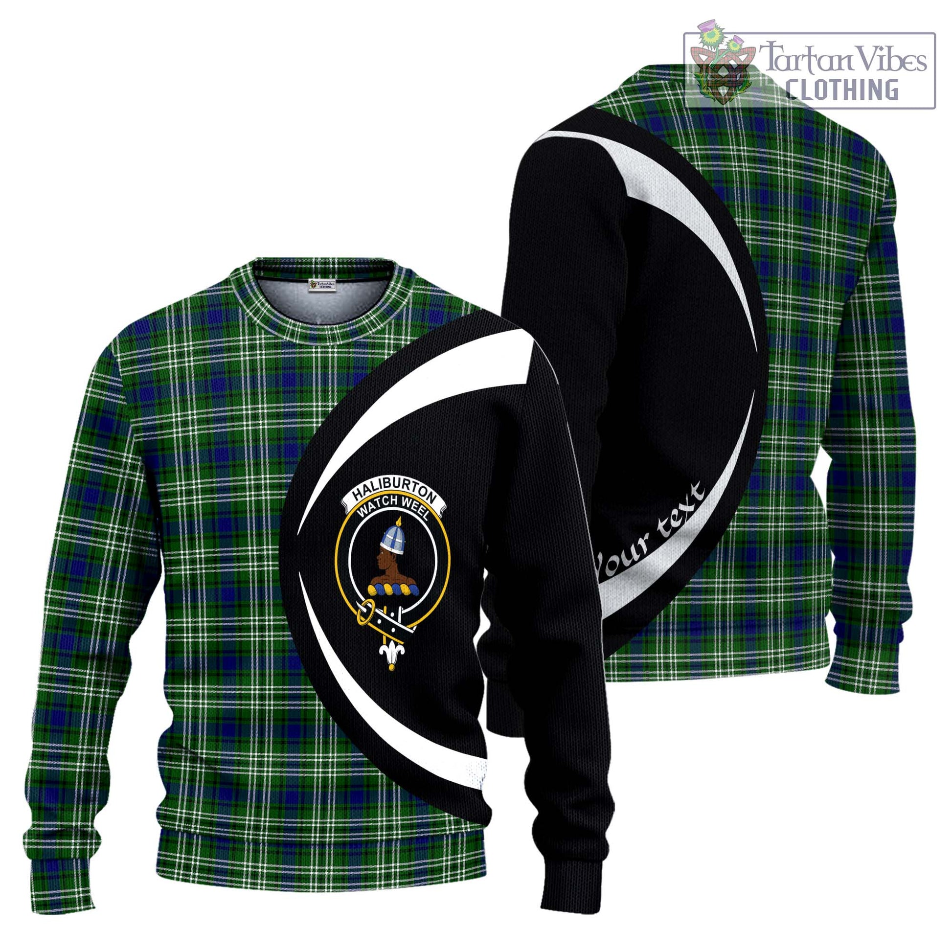 Haliburton Tartan Ugly Sweater with Family Crest Circle Style Unisex - Tartan Vibes Clothing