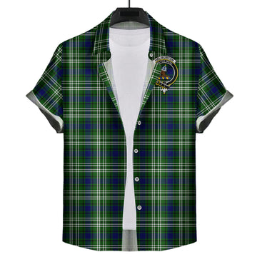 Haliburton Tartan Short Sleeve Button Down Shirt with Family Crest