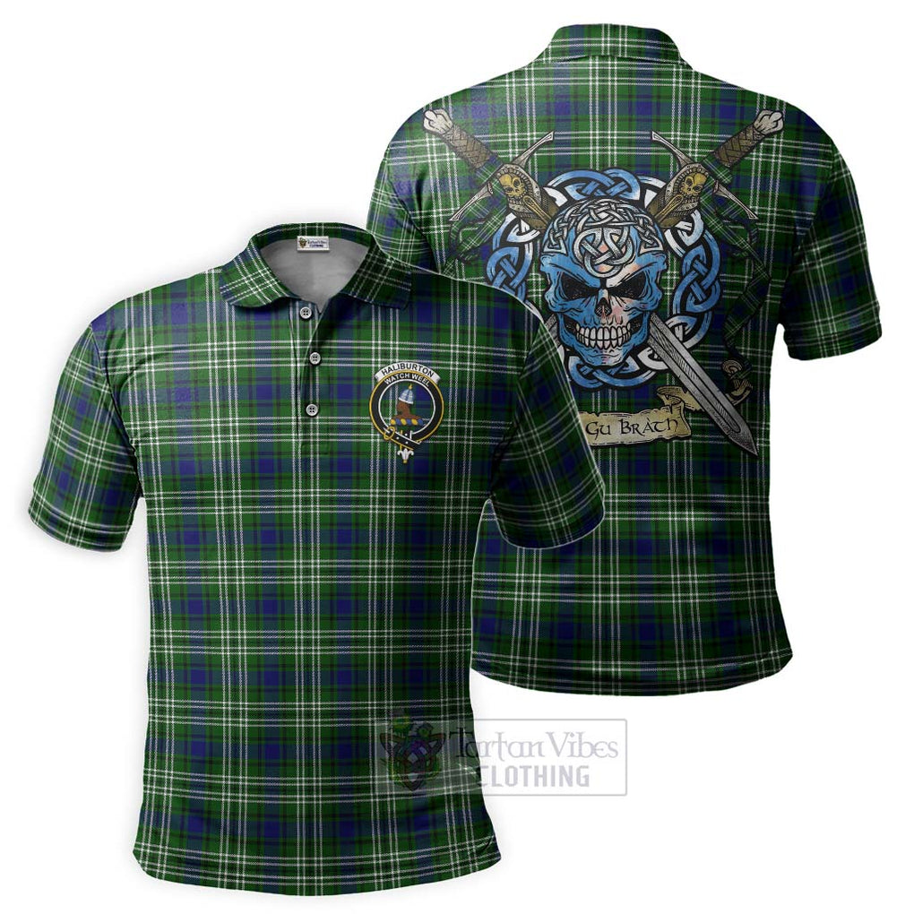Haliburton Tartan Polo Shirt with Family Crest Celtic Skull Style Kid - Tartan Vibes Clothing