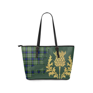 Tartan Vibes Clothing Haliburton Tartan Leather Tote Bag Gold Thistle Style