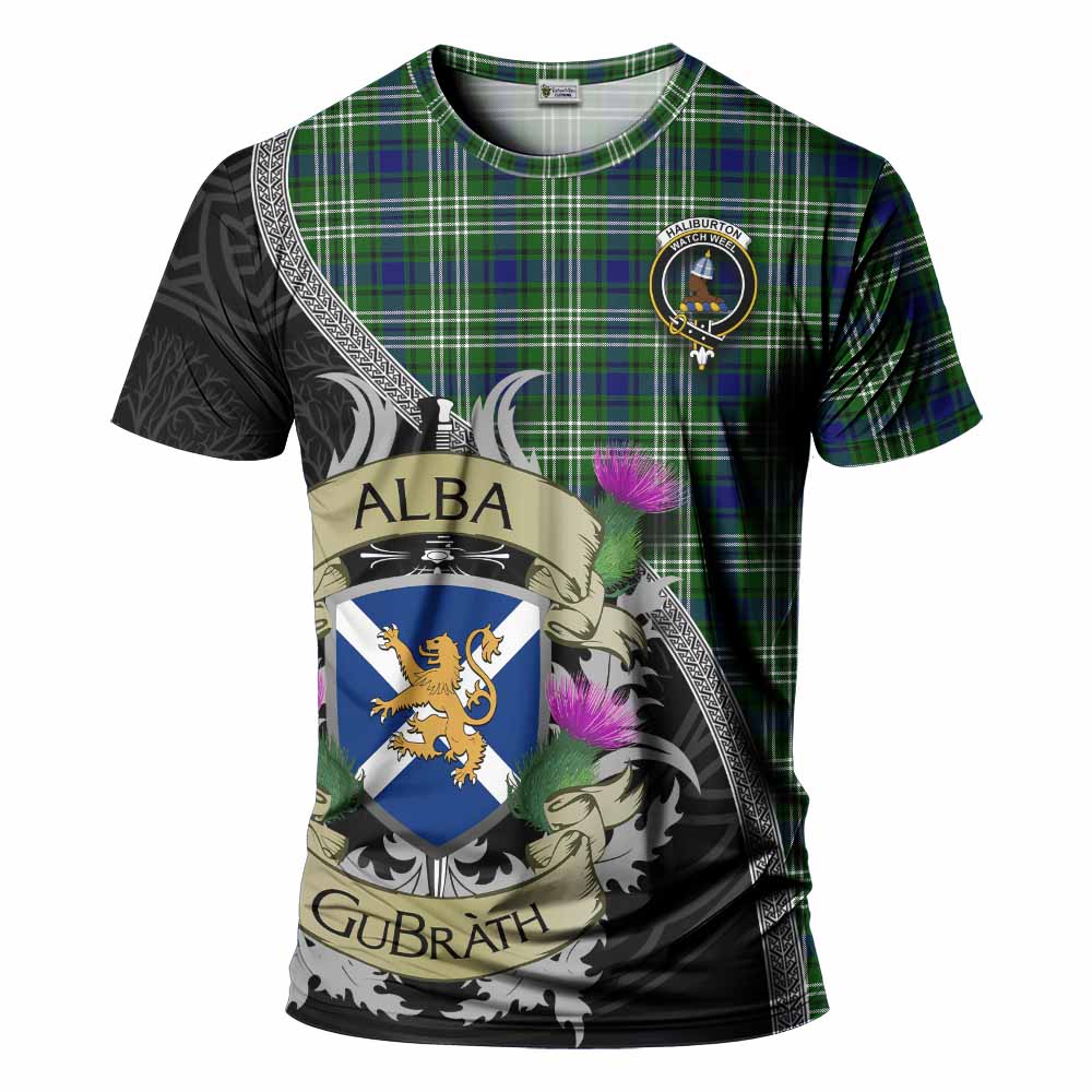 Haliburton Tartan Family Crest T-Shirt Lion Rampant Royal Thistle Shield Celtic Inspired Kid's Shirt - Tartan Vibes Clothing