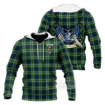 Haliburton Tartan Knitted Hoodie with Family Crest Celtic Skull Style Unisex Knitted Pullover Hoodie - Tartan Vibes Clothing
