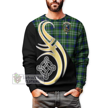 Haliburton Tartan Sweatshirt with Family Crest and Celtic Symbol Style Unisex - Tartan Vibes Clothing