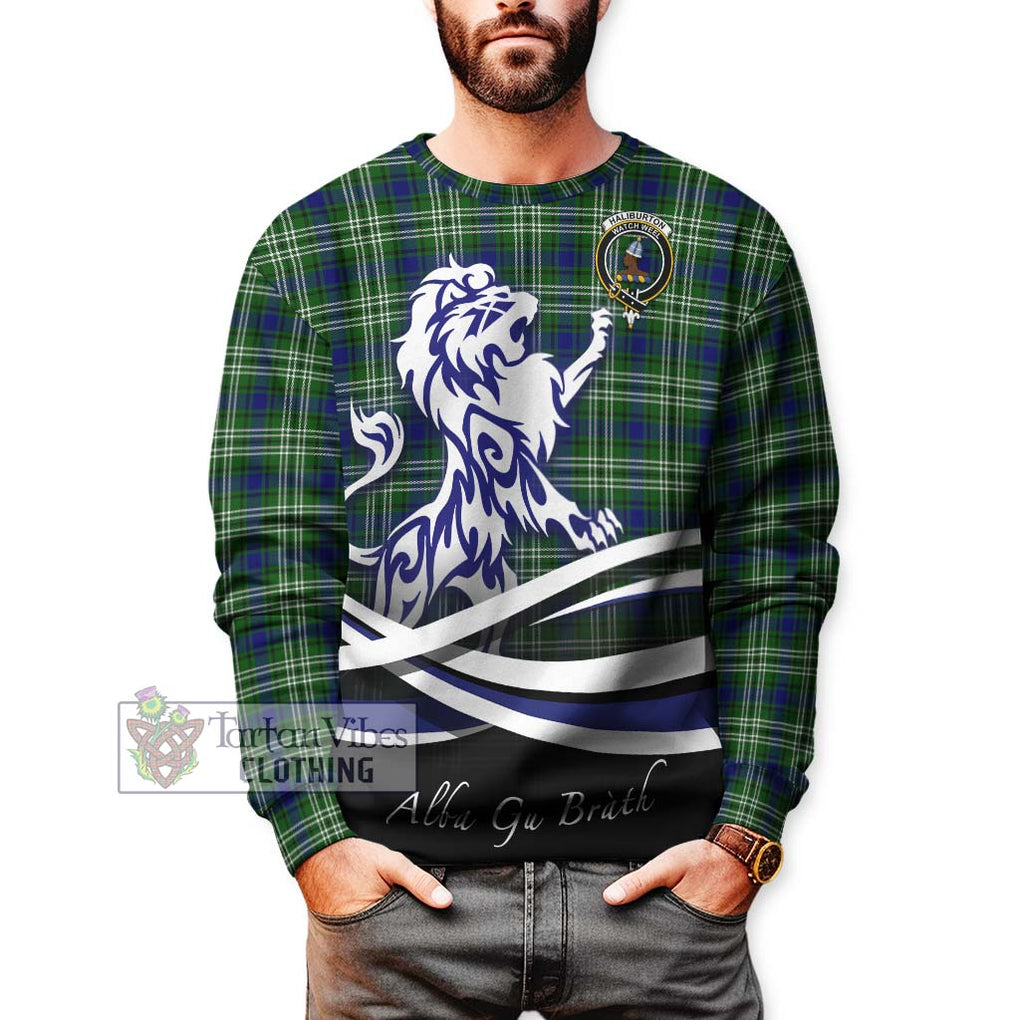Haliburton Tartan Sweatshirt with Alba Gu Brath Regal Lion Emblem Unisex - Tartan Vibes Clothing