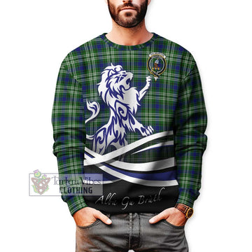Haliburton Tartan Sweatshirt with Alba Gu Brath Regal Lion Emblem Unisex - Tartan Vibes Clothing