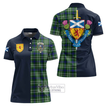 Haliburton Tartan Women's Polo Shirt Alba with Scottish Lion Royal Arm Half Style Women - Tartan Vibes Clothing
