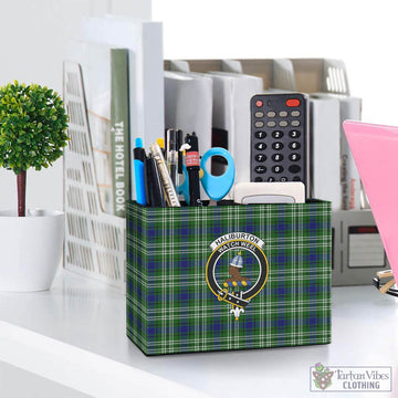 Haliburton Tartan Pen Holder with Family Crest One Size 5.9"(L)*2.7"(W)*4.3"(H) - Tartan Vibes Clothing