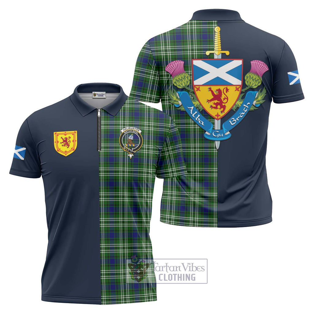 Haliburton Tartan Zipper Polo Shirt Alba with Scottish Lion Royal Arm Half Style Unisex - Tartan Vibes Clothing