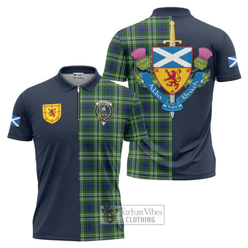 Haliburton Tartan Zipper Polo Shirt Alba with Scottish Lion Royal Arm Half Style Unisex - Tartan Vibes Clothing