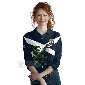 Haliburton Tartan Lion Rampant Women's Casual Shirt Proudly Display Your Heritage with Alba Gu Brath and Clan Name Female - Tartan Vibes Clothing