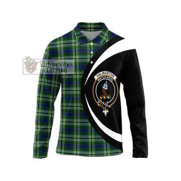 Haliburton Tartan Long Sleeve Polo Shirt with Family Crest Circle Style Unisex - Tartan Vibes Clothing