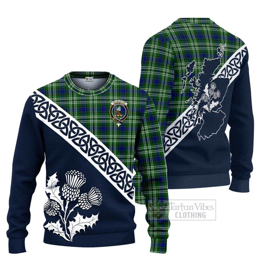 Haliburton Tartan Ugly Sweater Featuring Thistle and Scotland Map Unisex - Tartan Vibes Clothing