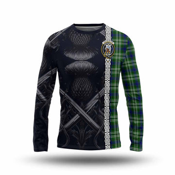 Haliburton Tartan Long Sleeve T-Shirt with Family Crest Cross Sword Thistle Celtic Vibes Unisex - Tartan Vibes Clothing