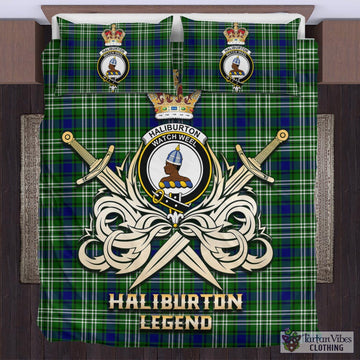 Haliburton Tartan Bedding Set with Clan Crest and the Golden Sword of Courageous Legacy