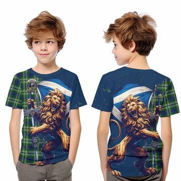 Haliburton Tartan Family Crest Kid T-Shirt with Scottish Majestic Lion Youth XL Size14 - Tartan Vibes Clothing