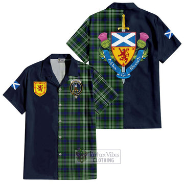 Haliburton Tartan Hawaiian Shirt Alba with Scottish Lion Royal Arm Half Style Kid - Tartan Vibes Clothing