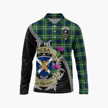 Haliburton Tartan Family Crest Long Sleeve Polo Shirt Lion Rampant Royal Thistle Shield Celtic Inspired Unisex - Tartan Vibes Clothing