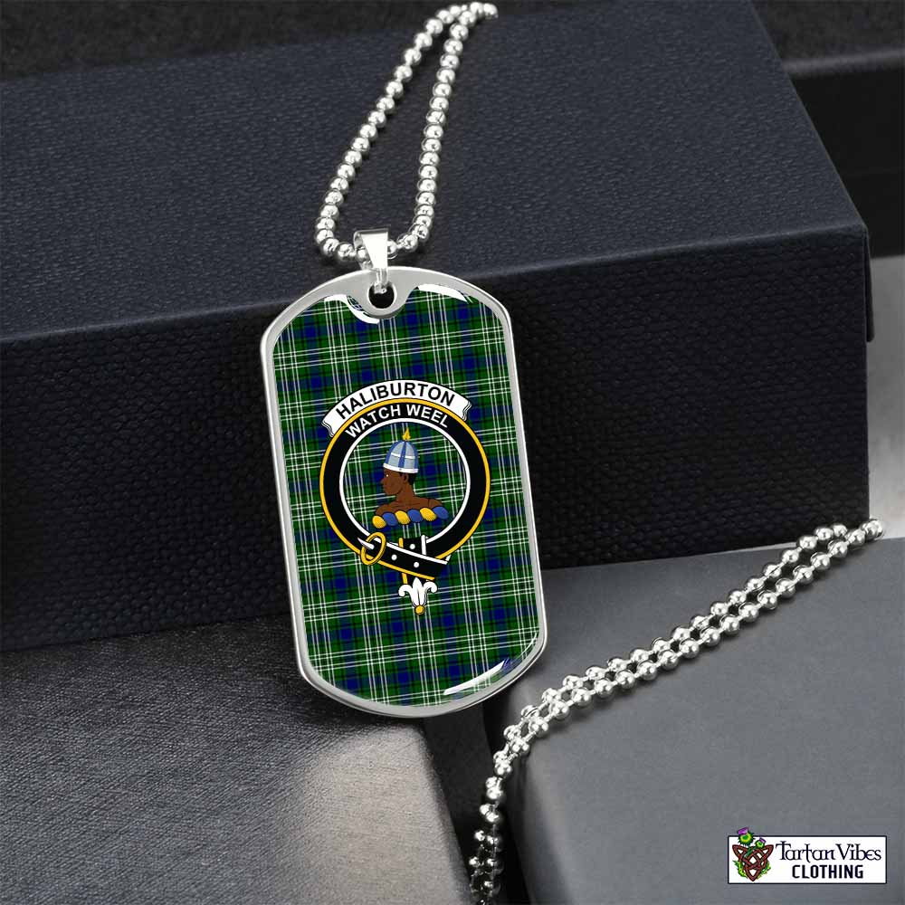 Haliburton Tartan Dog Tag Necklace with Family Crest Silver No - Tartan Vibes Clothing