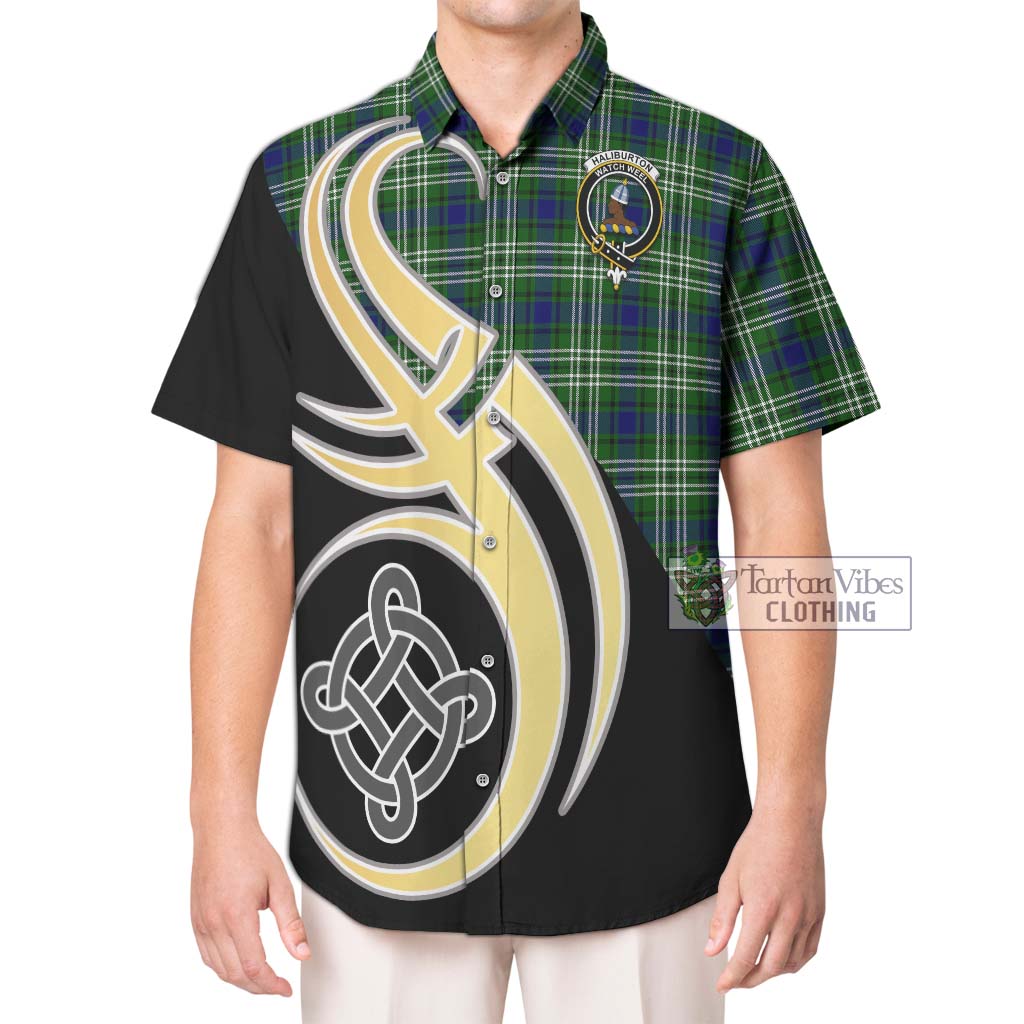 Haliburton Tartan Hawaiian Shirt with Family Crest and Celtic Symbol Style Kid - Tartan Vibes Clothing