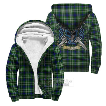 Haliburton Tartan Sherpa Hoodie with Family Crest Celtic Skull Style Unisex S - Tartan Vibes Clothing