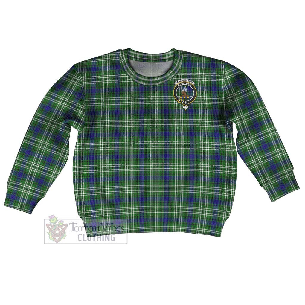 Haliburton Tartan Kid Ugly Sweater with Family Crest Kid - Tartan Vibes Clothing