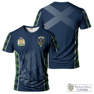 Haliburton Tartan T-Shirt with Family Crest and Scottish Thistle Vibes Sport Style