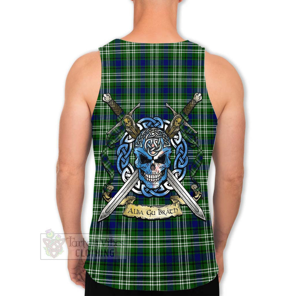 Haliburton Tartan Men's Tank Top with Family Crest Celtic Skull Style Men - Tartan Vibes Clothing