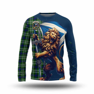 Haliburton Tartan Family Crest Long Sleeve T-Shirt with Scottish Majestic Lion Unisex - Tartan Vibes Clothing