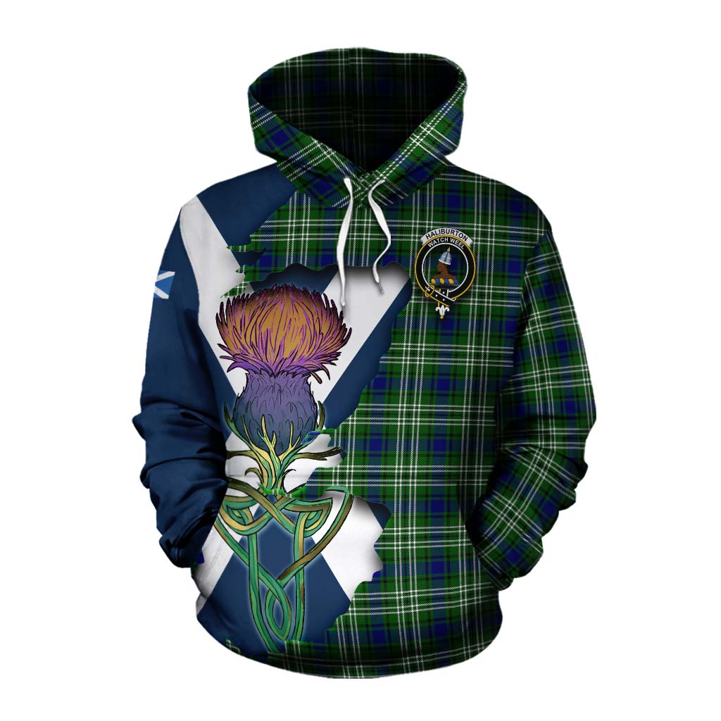 Haliburton Tartan Family Crest Cotton Hoodie Scottish Thistle Celtic Inspired Pullover Hoodie XS - Tartan Vibes Clothing